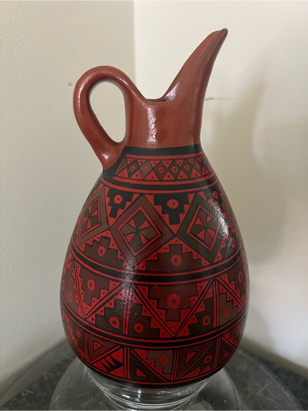 Hand-Painted Pisac Peru clay pitcher jug by Iturriaga